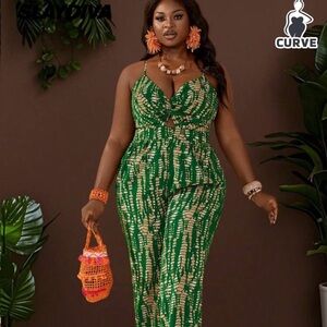 SHEIN Green and Cream Jumpsuit